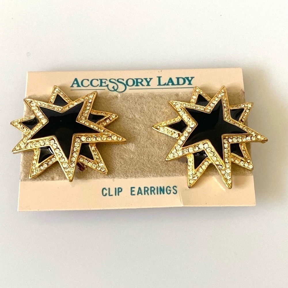 80's Vintage Stars Rhinestones Earrings Clip Ons Clips by Accessory Lady